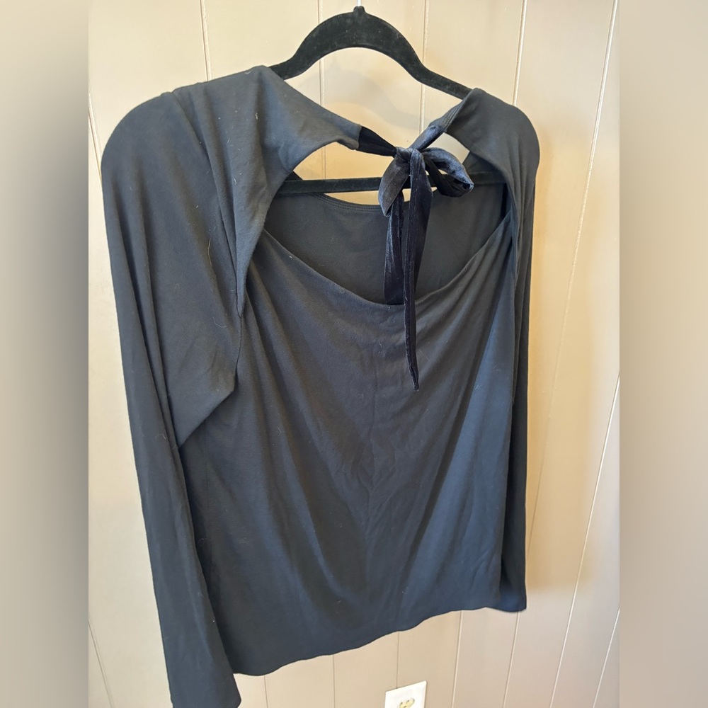 J Crew Elegant Black Long Sleeve Top with Bow Detail in back